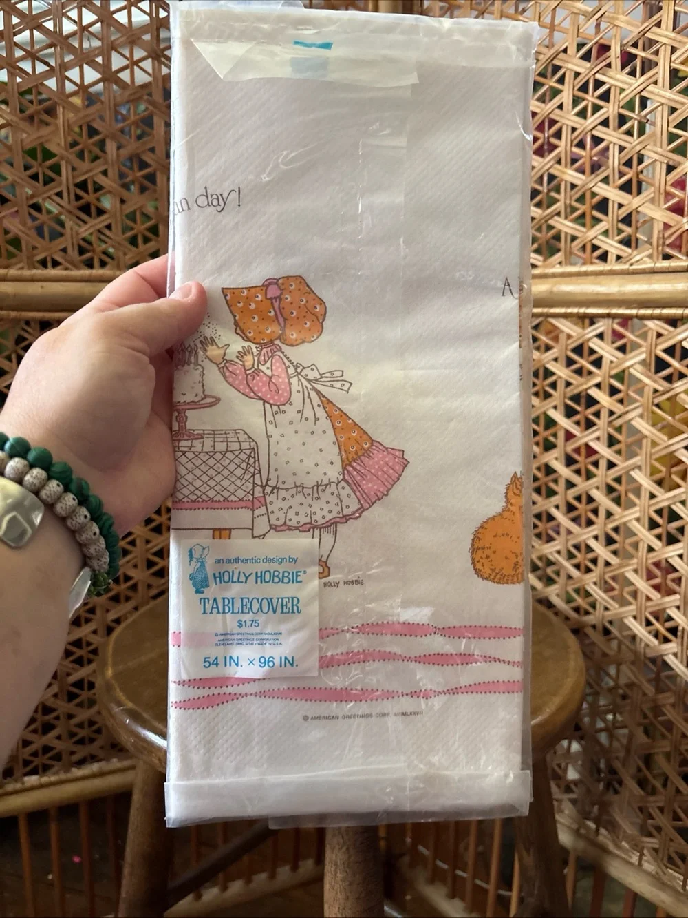 Holly Hobbie Vintage Tablecover in White with Pink & Orange Illustration